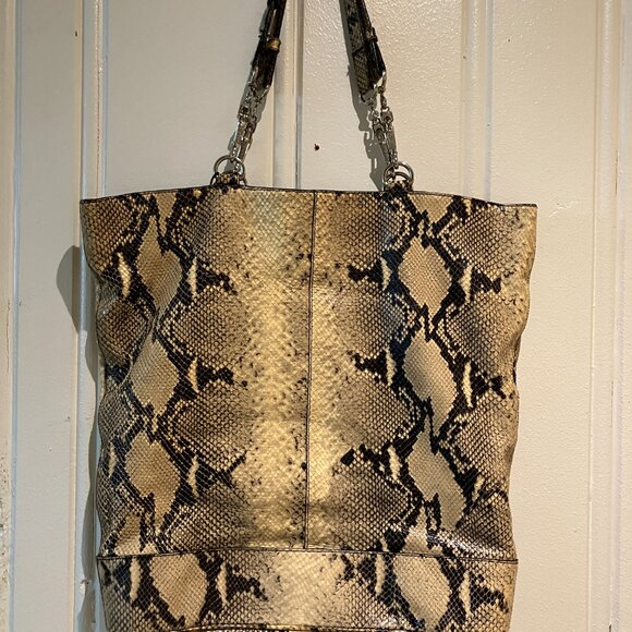 VTG Club Monaco Leather / Snakeskin Large Tote Made in Italy Adjustable Straps - Picture 2 of 6